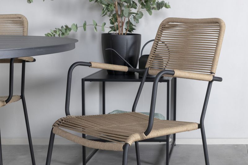 Venture Home Alma & Lindos Runt Matbord ⌀120 Svart + 4 st Matstolar Brun