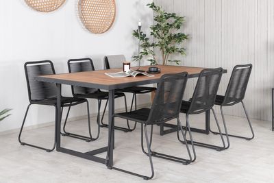 Venture Home Khung & Lindos Rektangulärt Matbord 200 x 100 Natur + 6 st Matstolar Svart