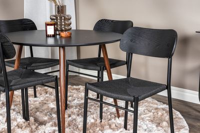Venture Home Plaza & Polly Runt Matbord ⌀100 Svart + 4 st Matstolar Svart