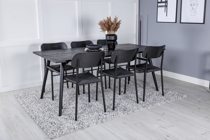 Venture Home Sleek & Polly Rektangulärt Matbord 195 x 95 Svart + 6 st Matstolar Svart