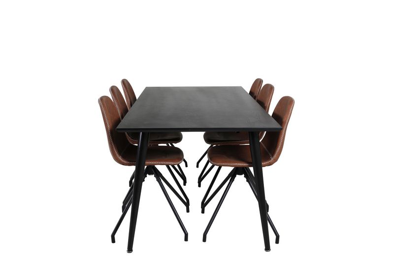 Venture Home Dipp & Polar Rektangulärt Matbord 180 x 90 Svart + 6 st Matstolar Brun