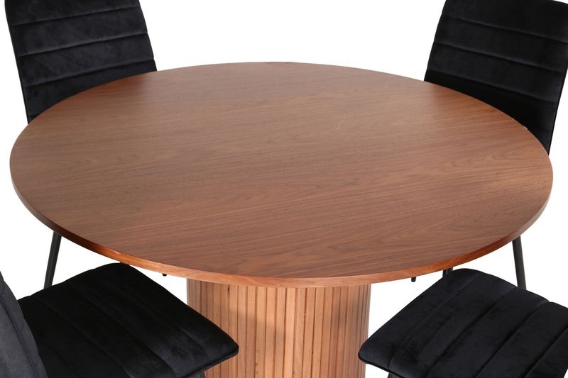 Venture Home Bianca & Windu Runt Matbord ⌀110 Valnöt + 4 st Matstolar Svart