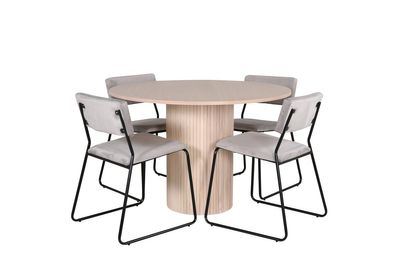 Venture Home Kenth & Bianca 4 st Matstolar Grå + Runt Matbord ⌀110 Vitputsad