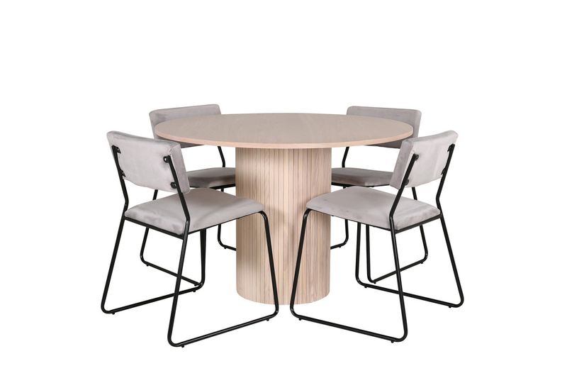Venture Home Kenth & Bianca 4 st Matstolar Grå + Runt Matbord ⌀110 Vitputsad