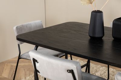 Venture Home Kenth & Uno 6 st Matstolar Grå + Rektangulärt Matbord 200 x 90 Svart