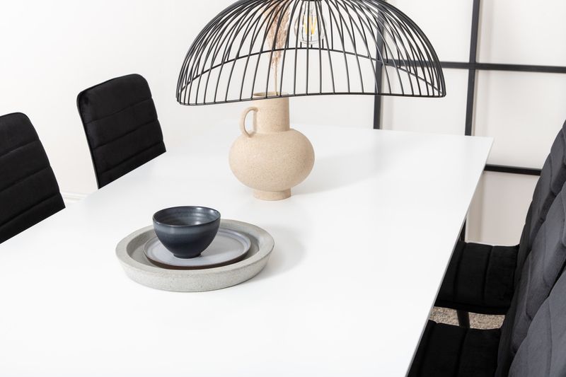 Venture Home Jimmy & Windu Rektangulärt Matbord 195 x 90 Vit + 6 st Matstolar Svart