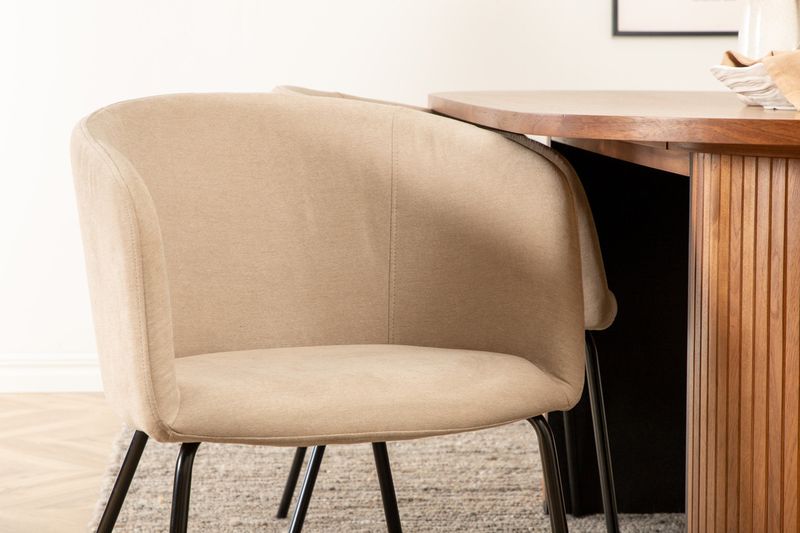 Venture Home Berit & Bianca 4 st Matstolar Beige + Ovalt Matbord 200 x 90 Valnöt