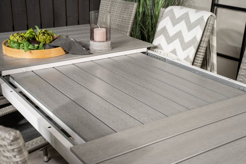 Venture Home Levels & Anna Rektangulärt Matbord 160 x 100 Vit + 8 st Matstolar Grå