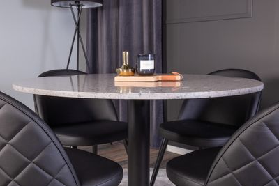 Venture Home Razzia & Velvet Runt Matbord ⌀106 Grå + 4 st Matstolar Svart