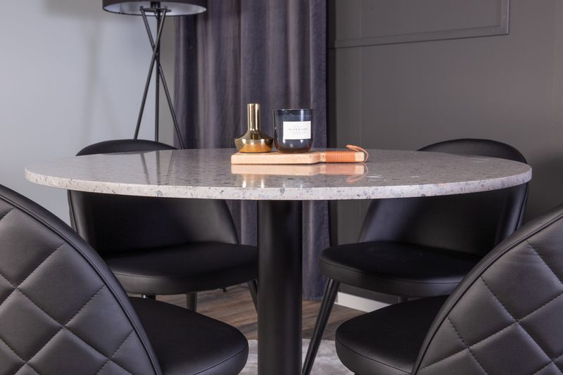 Venture Home Razzia & Velvet Runt Matbord ⌀106 Grå + 4 st Matstolar Svart