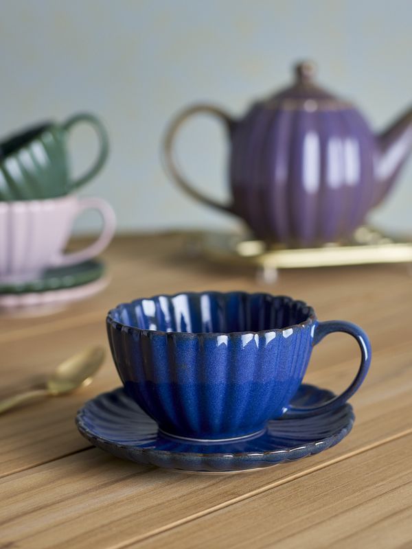 Bloomingville Latina Kopp w/Saucer, Blå, Stengods - 6-pack