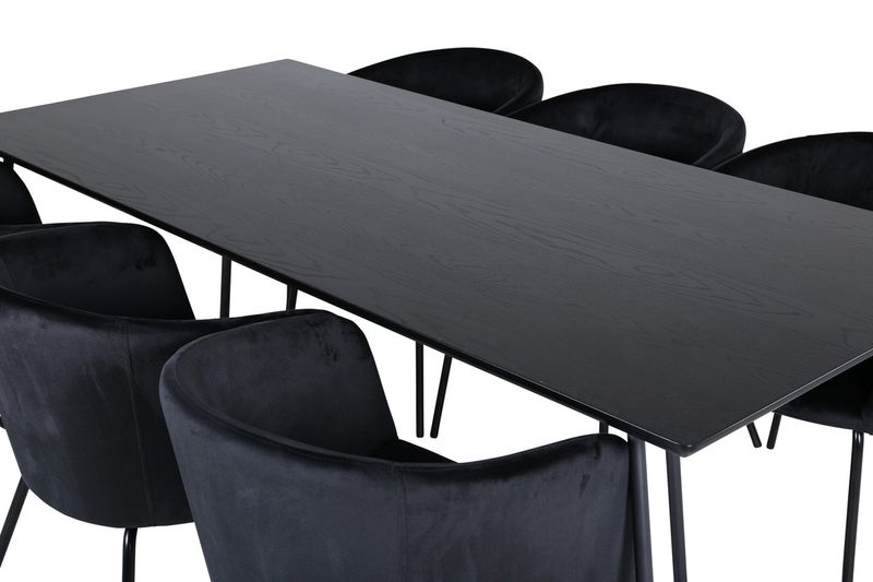 Venture Home Berit & Petra 6 st Matstolar Svart + Rektangulärt Matbord 190 x 90 Svart