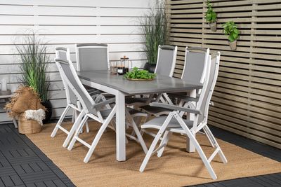Venture Home Albany Rektangulärt Matbord 152 x 90 Vit + 6 st Positionsstolar Vit