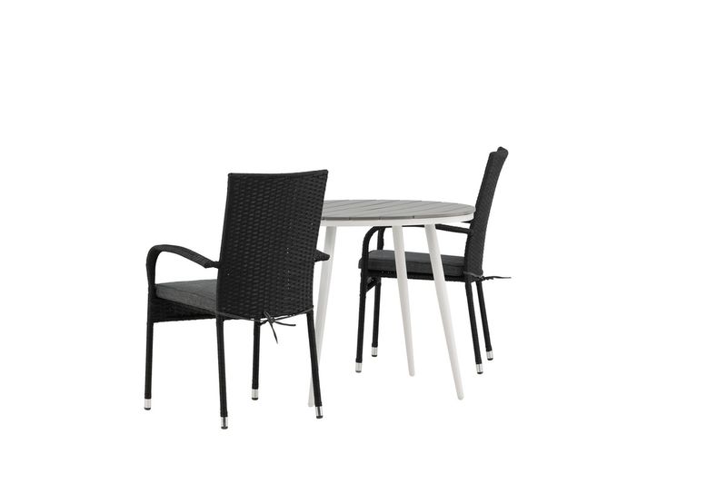 Venture Home Break & Anna Runt Matbord ⌀90 Grå + 4 st Matstolar Svart