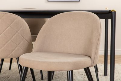 Venture Home Pelle & Velvet Rektangulärt Matbord 190 x 90 Svart + 6 st Matstolar Beige