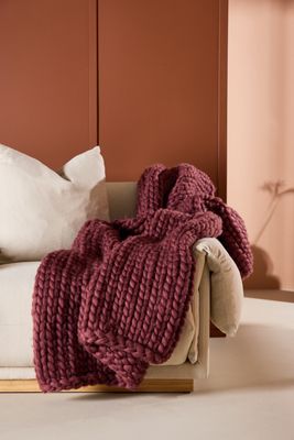 Venture Home Kate Pläd - Vinröd Räfflad Filt