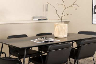 Venture Home Petra & Tvist Rektangulärt Matbord 190 x 90 Svart + 6 st Matstolar Svart