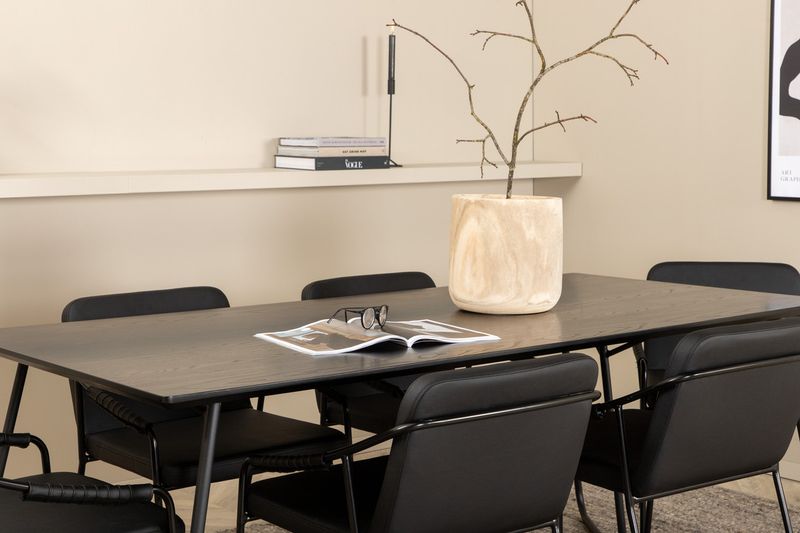 Venture Home Petra & Tvist Rektangulärt Matbord 190 x 90 Svart + 6 st Matstolar Svart