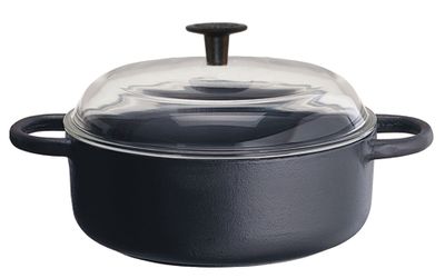Ronneby Bruk, Rund Stekgryta Gjutjärn 3L – Med Glaslock 25 cm