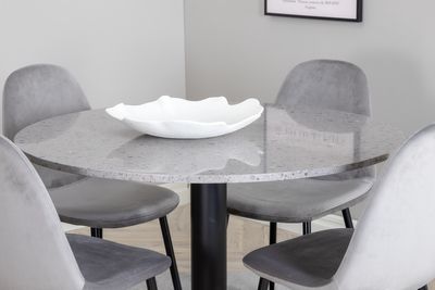 Venture Home Razzia & Polar Runt Matbord ⌀106 Grå + 4 st Matstolar Grå