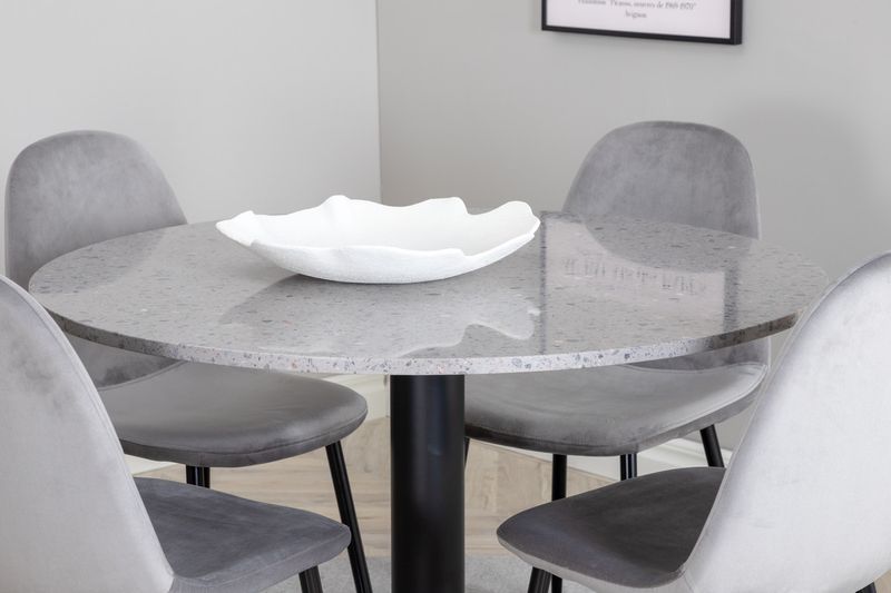 Venture Home Razzia & Polar Runt Matbord ⌀106 Grå + 4 st Matstolar Grå