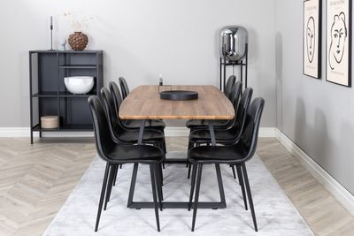 Venture Home Polar & Inca 8 st Matstolar Svart + Rektangulärt Matbord 160 x 85 Valnöt