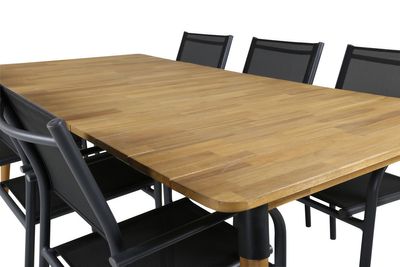 Venture Home Julian & Santorini Rektangulärt Matbord 210 x 100 Natur + 6 st Matstolar Svart