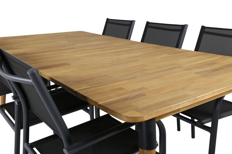 Venture Home Julian & Santorini Rektangulärt Matbord 210 x 100 Natur + 6 st Matstolar Svart