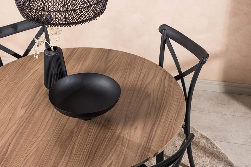 Venture Home Crosett & Durango 4 st Matstolar Svart + Runt Matbord ⌀120 Valnöt