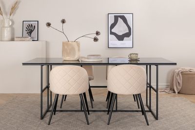 Venture Home Leif & Velvet Rektangulärt Matbord 200 x 90 Svart +  4 st Matstolar Beige