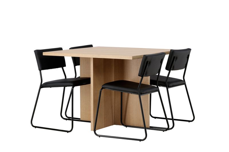 Venture Home Kenth & Leo 4 st Matstolar Svart + Rektangulärt Matbord 100 x 100 Natur