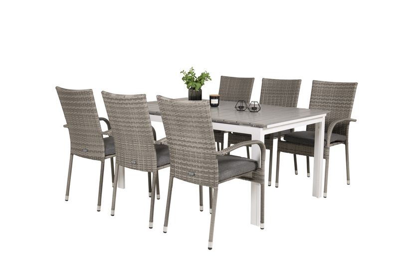 Venture Home Levels & Anna Rektangulärt Matbord 160 x 100 Vit + 6 st Matstolar Grå