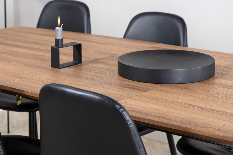 Venture Home Polar & Inca 8 st Matstolar Svart + Rektangulärt Matbord 160 x 85 Valnöt