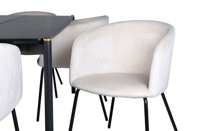 Venture Home Berit & Pelle 6 st Matstolar Beige + Rektangulärt Matbord 190 x 90 Svart