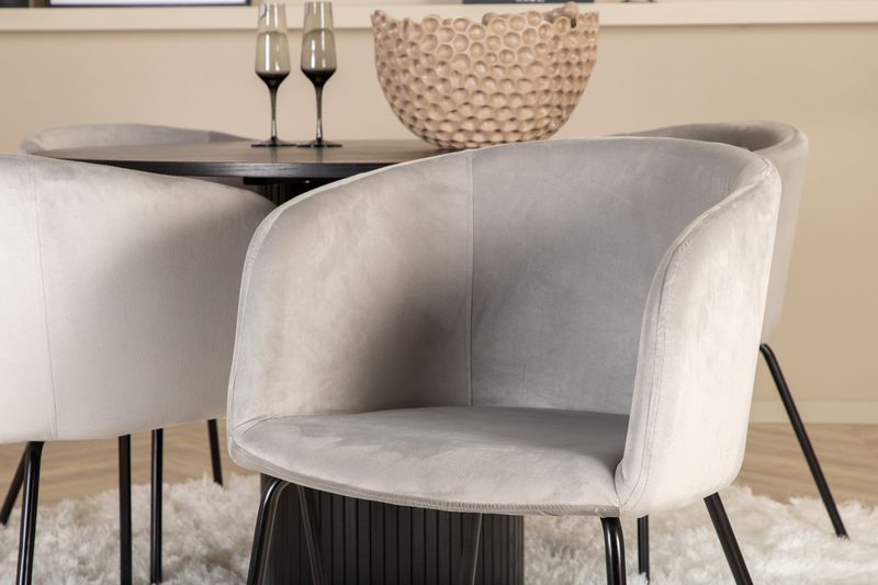 Venture Home Berit & Bianca 4 st Matstolar Grå + Runt Matbord ⌀110 Svart