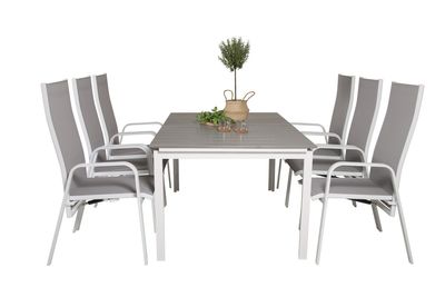 Venture Home Levels & Copacabana Rektangulärt Matbord 160 x 100 Vit + 6 st Reclinerstolar Grå