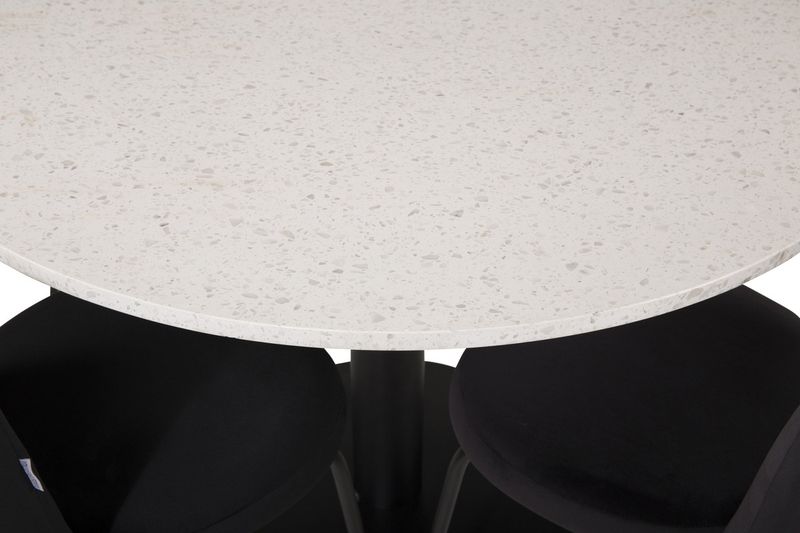 Venture Home Limhamn & Razzia 4 st Matstolar Svart + Runt Matbord ⌀106 Vit