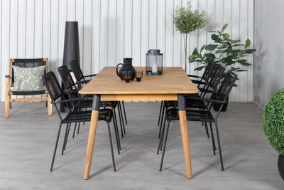 Venture Home Julian & Lindos Rektangulärt Matbord 210 x 100 Natur + Matstolar 6-pack Svart