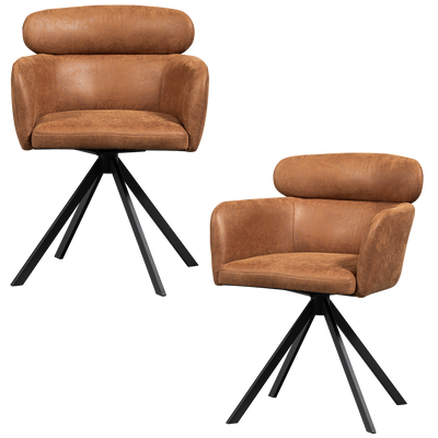 WOOOD Fenne Svängbar Matstol i Läderlook Konjak 2 st