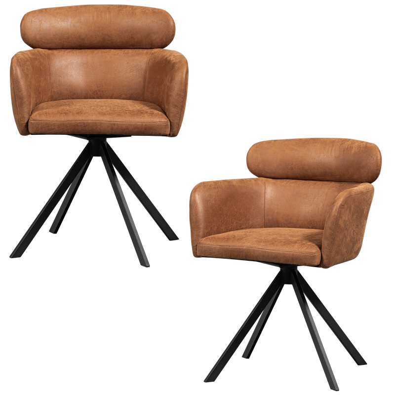 WOOOD Fenne Svängbar Matstol i Läderlook Konjak 2 st