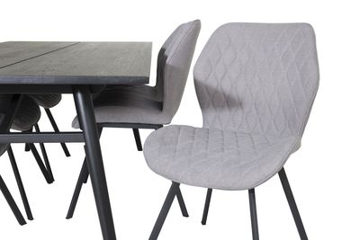Venture Home Sleek & Gemma Rektangulärt Matbord 195 x 95 Svart + 6 st Matstolar Grå