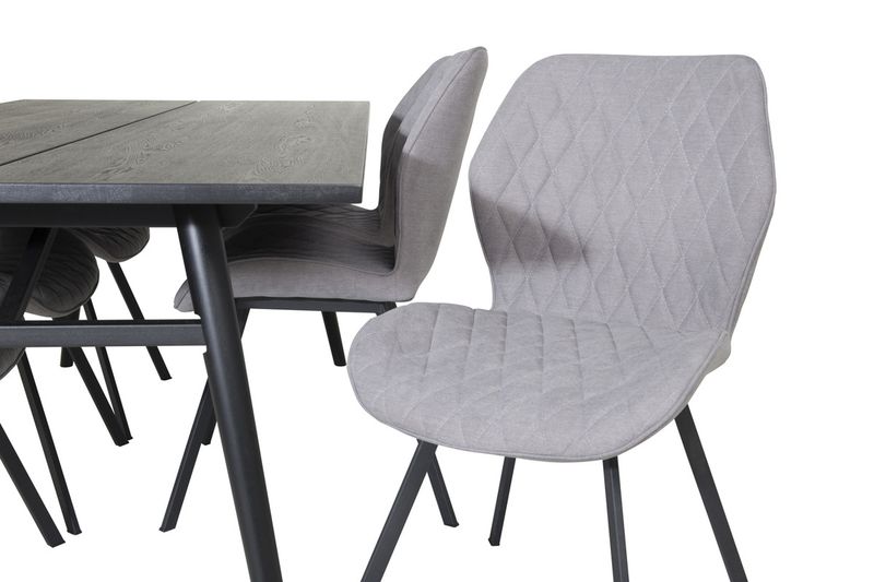 Venture Home Sleek & Gemma Rektangulärt Matbord 195 x 95 Svart + 6 st Matstolar Grå