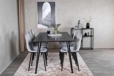 Venture Home Dipp & Polar Rektangulärt Matbord 180 x 90 Svart + 6 st Matstolar Grå