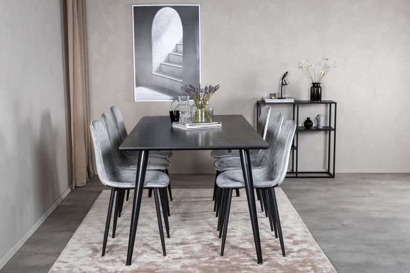 Venture Home Dipp & Polar Rektangulärt Matbord 180 x 90 Svart + 6 st Matstolar Grå