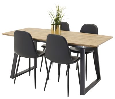 Venture Home Polar & Inca 4 st Matstolar Svart + Rektangulärt Matbord 160 x 85 Valnöt