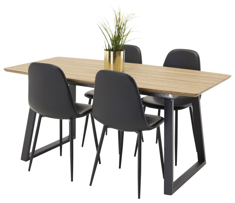Venture Home Polar & Inca 4 st Matstolar Svart + Rektangulärt Matbord 160 x 85 Valnöt