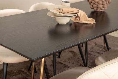 Venture Home Petra & Velvet Rektangulärt Matbord 190 x 90 Svart + 6 st  Matstolar Beige