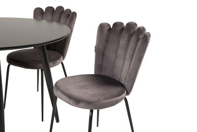 Venture Home Limhamn & Plaza 4 st Matstolar Grå + Runt Matbord ⌀100 Svart