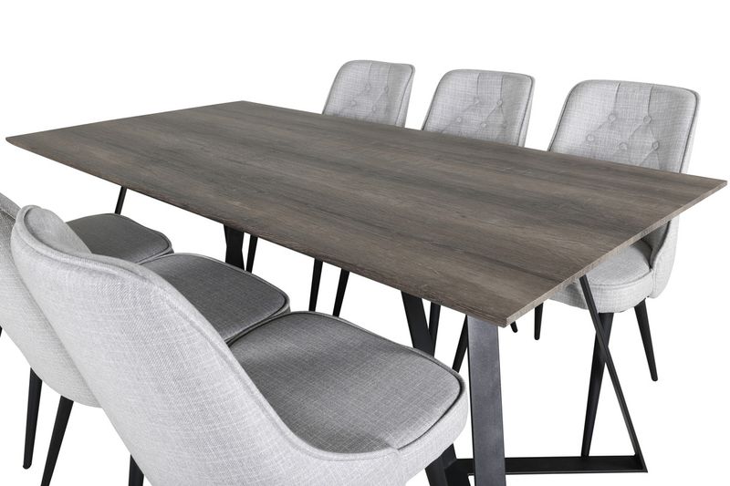 Venture Home Marina & Velvet Deluxe Rektangulärt Matbord 180 x 90 Natur + 6 st Matstolar Grå