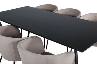 Venture Home Berit & Petra 6 st Matstolar Beige + Rektangulärt Matbord 190 x 90 Svart